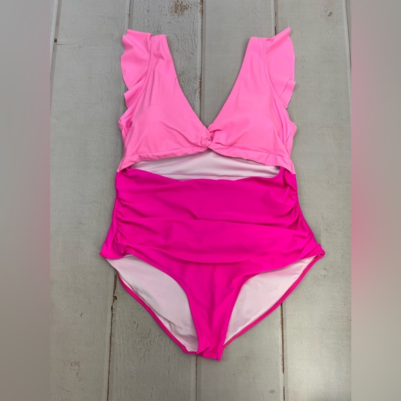 Women's Plus Size One Piece Swimsuits Tummy Control V Neck Cutout Bathing Suit - Picture 6 of 17